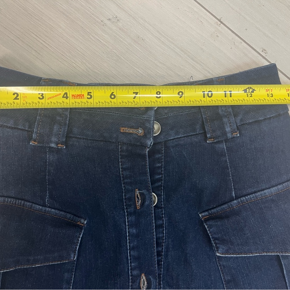 Massomi Dutti Dark Denim Midi Skirt Cargo Pockets Sz 4 Utility A-Line Minimalist - Picture 7 of 8